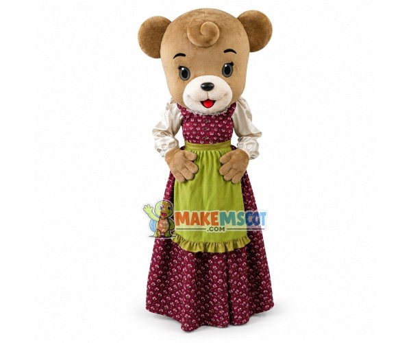 Maid Bear In Floral Long Dress Mascot Costume