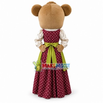 Maid Bear In Floral Long Dress Mascot Costume Maid Bear In Floral Long Dress Mascot Costume
