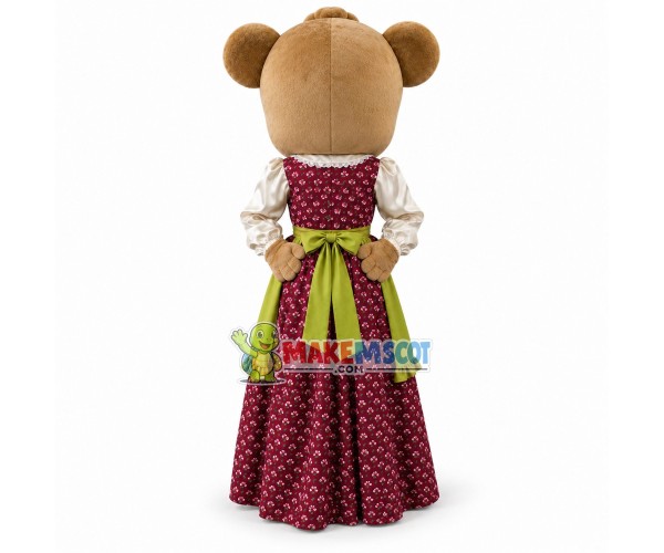 Maid Bear In Floral Long Dress Mascot Costume Maid Bear In Floral Long Dress Mascot Costume