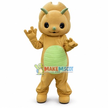Short Green Horned Baby Dinosaur Mascot Costume