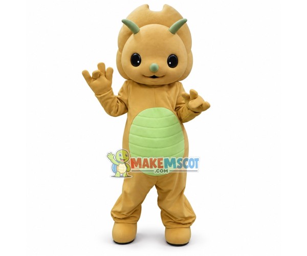 Short Green Horned Baby Dinosaur Mascot Costume
