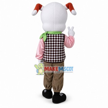 White Dog In Check Knitted Vest Mascot Costume