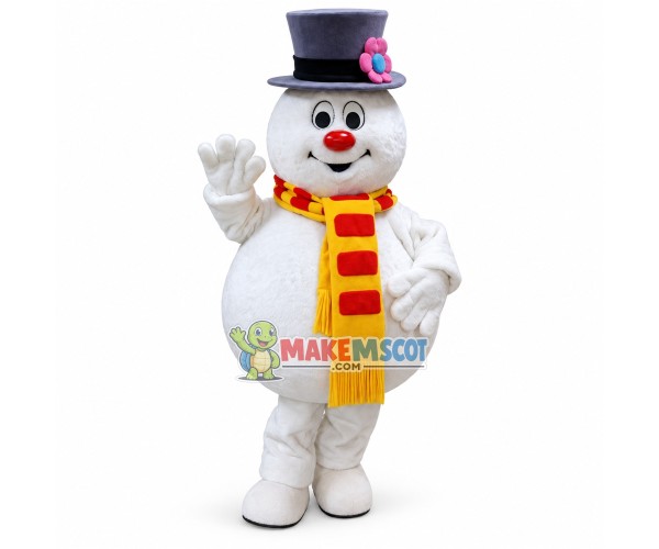 Interesting Snowman In The Flower Hat Mascot Costume Interesting Snowman In The Flower Hat Mascot Costume