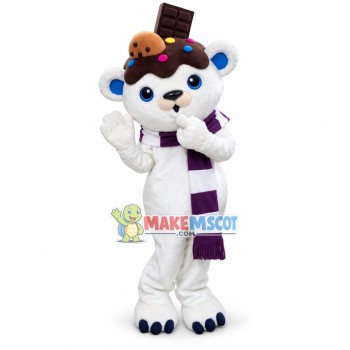 Cute White Bear of Chocolate Factory Mascot Costume Cute White Bear of Chocolate Factory Mascot Costume