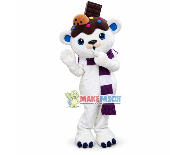 Cute White Bear of Chocolate Factory Mascot Costume