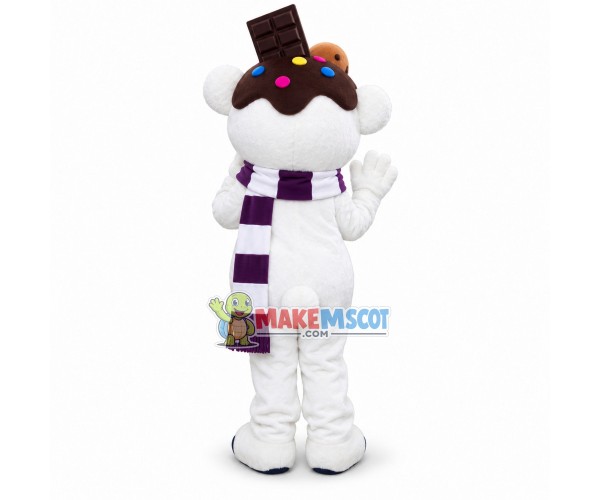 Cute White Bear of Chocolate Factory Mascot Costume Cute White Bear of Chocolate Factory Mascot Costume
