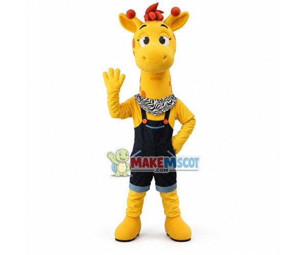 Casually Dressed Yellow Giraffe Mascot Costume
