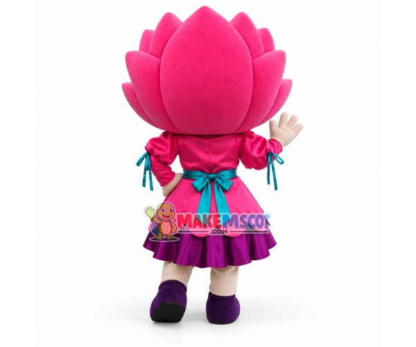 Pink Hair Girl In Tunic Dress Mascot Costume Pink Hair Girl In Tunic Dress Mascot Costume
