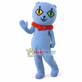 Blue Persian Cat Wearing Collar Mascot Costume