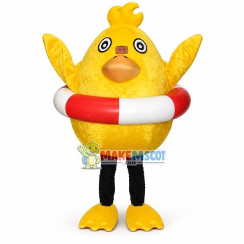 Breathable Chick With Swimming Ring Mascot Costume Breathable Chick With Swimming Ring Mascot Costume