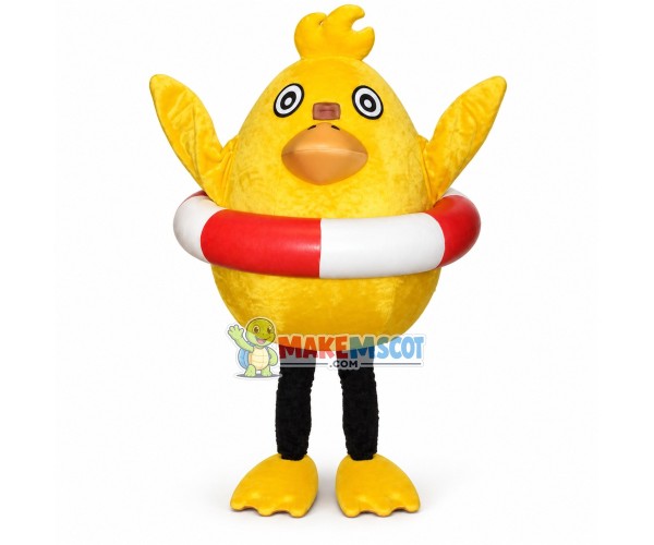 Breathable Chick With Swimming Ring Mascot Costume Breathable Chick With Swimming Ring Mascot Costume