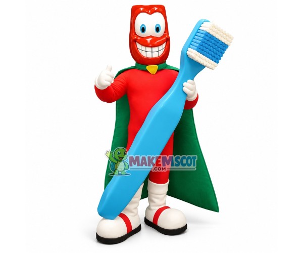 The Red Doll Holding Childrens Toothbrush Mascot Costume The Red Doll Holding Childrens Toothbrush Mascot Costume