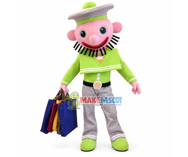 Bearded Man Carrying Shopping Bags Mascot Costume Bearded Man Carrying Shopping Bags Mascot Costume