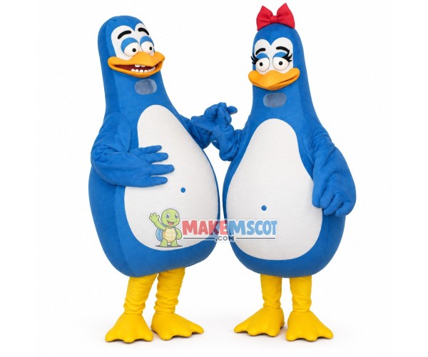 Flirting Madagascar Blue Penguin Couple Mascot Costume Flirting Madagascar Blue Penguin Couple Mascot Costume