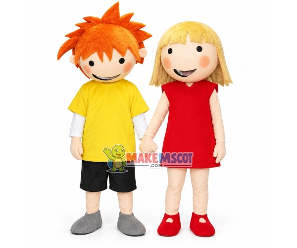 Loving Playmate Holding Hands Mascot Costume Loving Playmate Holding Hands Mascot Costume