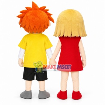 Loving Playmate Holding Hands Mascot Costume Loving Playmate Holding Hands Mascot Costume