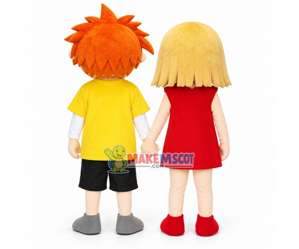 Loving Playmate Holding Hands Mascot Costume Loving Playmate Holding Hands Mascot Costume