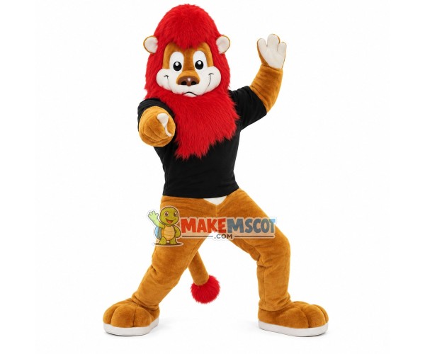 Guided Lion With Red Mane Mascot Costume Guided Lion With Red Mane Mascot Costume