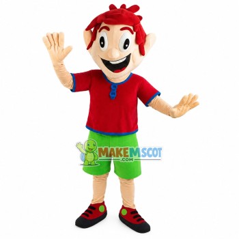 Red Hair Boy In The Buttons Polo Shirt Mascot Costume