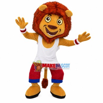 Sporty Lion Wearing Bracers Mascot Costume