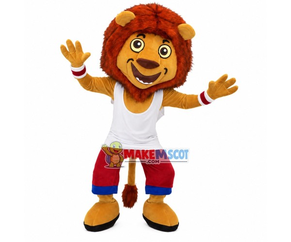 Sporty Lion Wearing Bracers Mascot Costume Sporty Lion Wearing Bracers Mascot Costume