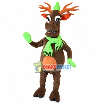 Warm Elk With Fluorescent Green Scarf Mascot Costume Warm Elk With Fluorescent Green Scarf Mascot Costume