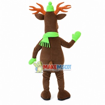Warm Elk With Fluorescent Green Scarf Mascot Costume