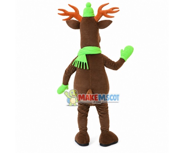 Warm Elk With Fluorescent Green Scarf Mascot Costume