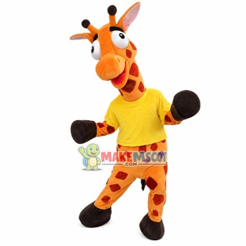 Giraffe Wearing Shirt With Self-portrait Print Mascot Costume Giraffe Wearing Shirt With Self-portrait Print Mascot Costume