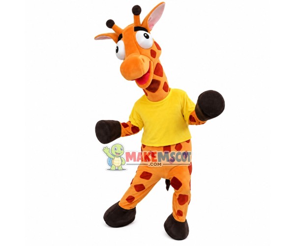 Giraffe Wearing Shirt With Self-portrait Print Mascot Costume Giraffe Wearing Shirt With Self-portrait Print Mascot Costume