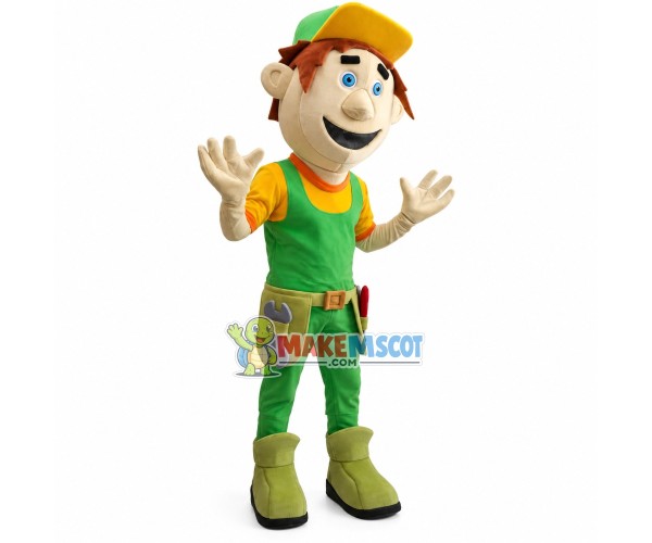Young Repairman With Door-to-door Service Mascot Costume Young Repairman With Door-to-door Service Mascot Costume