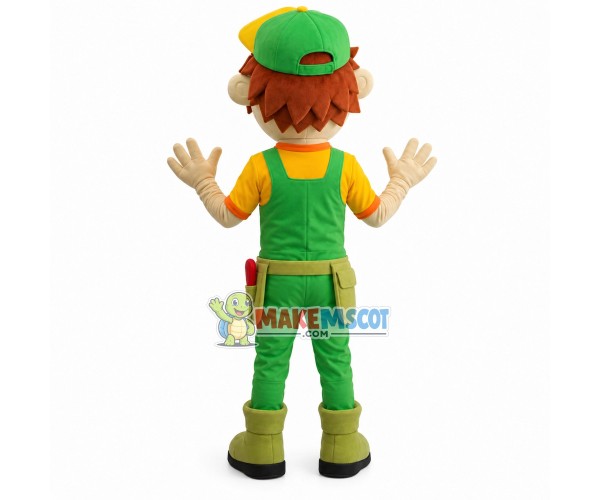 Young Repairman With Door-to-door Service Mascot Costume Young Repairman With Door-to-door Service Mascot Costume