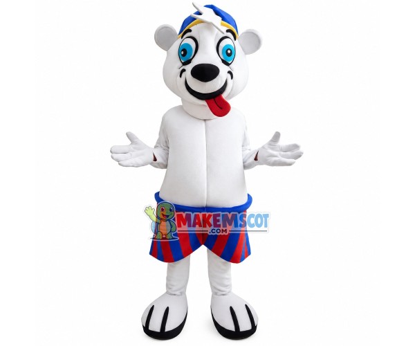 Topless Playing White Bear Mascot Costume Topless Playing White Bear Mascot Costume
