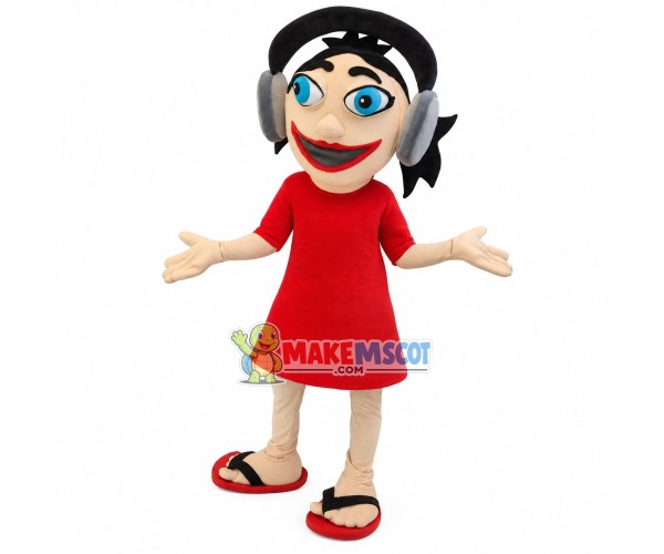 Rock Girl With Red Dress Mascot Costume Rock Girl With Red Dress Mascot Costume