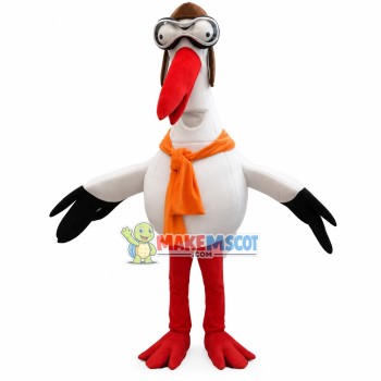 Skiing Crane With Shawl Mascot Costume Skiing Crane With Shawl Mascot Costume