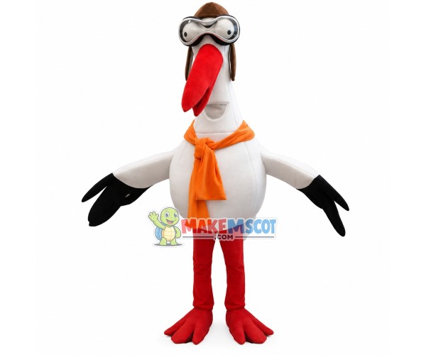 Skiing Crane With Shawl Mascot Costume Skiing Crane With Shawl Mascot Costume