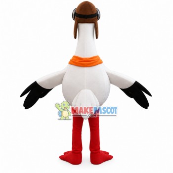Skiing Crane With Shawl Mascot Costume Skiing Crane With Shawl Mascot Costume