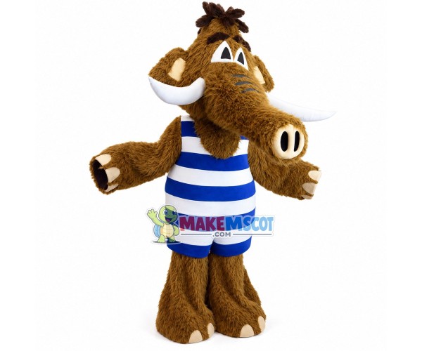 Wild Mammoth In Striped Swimsuit Mascot Costume Wild Mammoth In Striped Swimsuit Mascot Costume