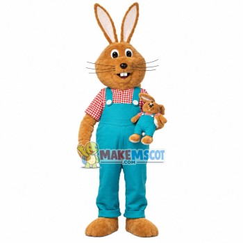 Mother Bunny Wearing Comfortable Overalls Mascot Costume
