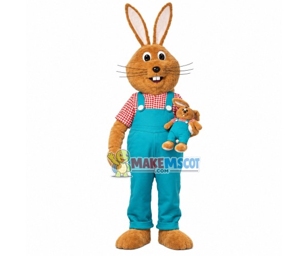 Mother Bunny Wearing Comfortable Overalls Mascot Costume Mother Bunny Wearing Comfortable Overalls Mascot Costume