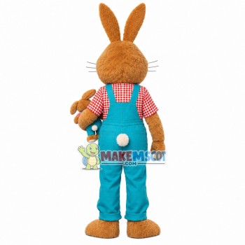 Mother Bunny Wearing Comfortable Overalls Mascot Costume Mother Bunny Wearing Comfortable Overalls Mascot Costume