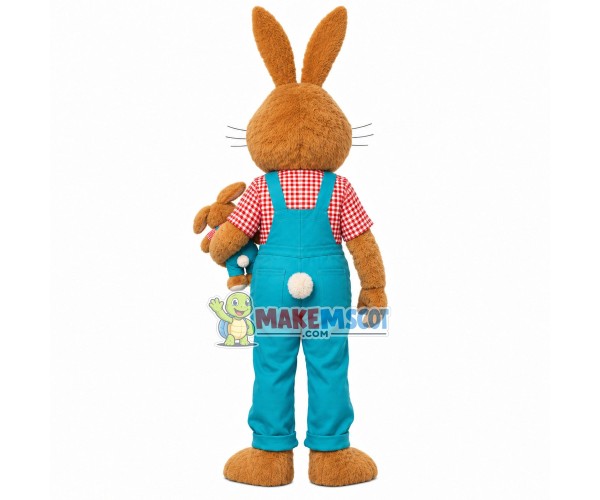 Mother Bunny Wearing Comfortable Overalls Mascot Costume Mother Bunny Wearing Comfortable Overalls Mascot Costume