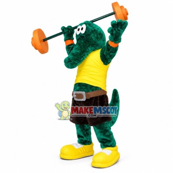 The Powerful Weightlifter Crocodile Mascot Costume The Powerful Weightlifter Crocodile Mascot Costume