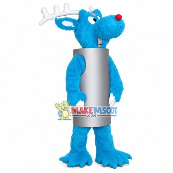Blue Moose With Vertical Barrel Body Mascot Costume Blue Moose With Vertical Barrel Body Mascot Costume