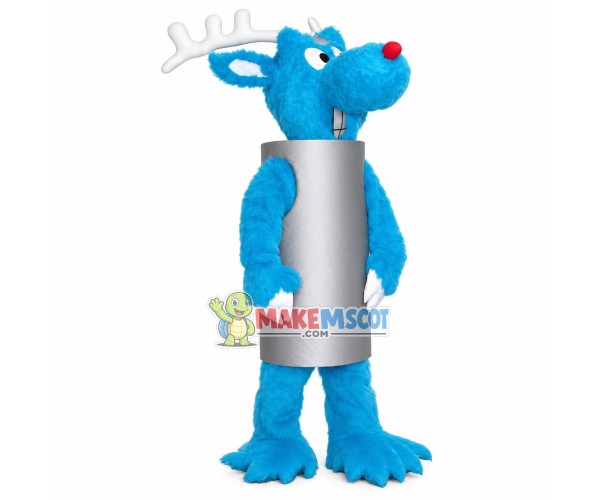 Blue Moose With Vertical Barrel Body Mascot Costume Blue Moose With Vertical Barrel Body Mascot Costume