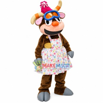 Beginner Cattle Wearing Floral Swimsuit Mascot Costume Beginner Cattle Wearing Floral Swimsuit Mascot Costume