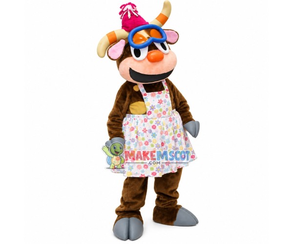 Beginner Cattle Wearing Floral Swimsuit Mascot Costume Beginner Cattle Wearing Floral Swimsuit Mascot Costume
