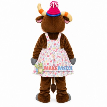 Beginner Cattle Wearing Floral Swimsuit Mascot Costume Beginner Cattle Wearing Floral Swimsuit Mascot Costume