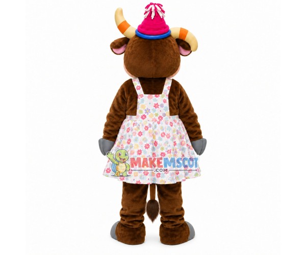 Beginner Cattle Wearing Floral Swimsuit Mascot Costume