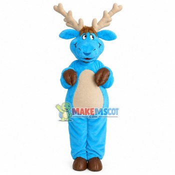 Joyful The Adult Blue Reindeer Mascot Costume Joyful The Adult Blue Reindeer Mascot Costume